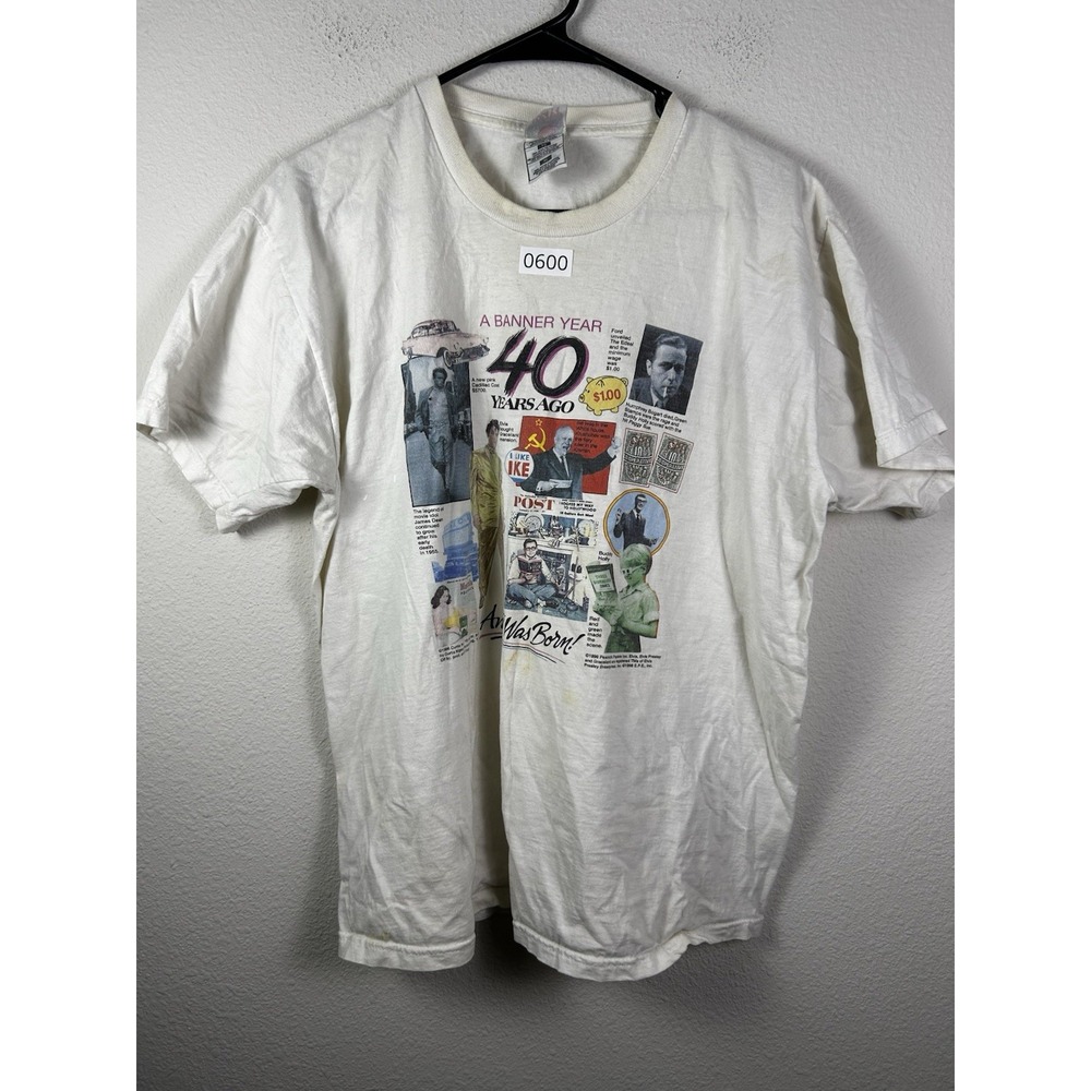 Vtg 1996 White XL Elvis Presley 40 Years Ago Short Sleeve T-Shirt Born 1956